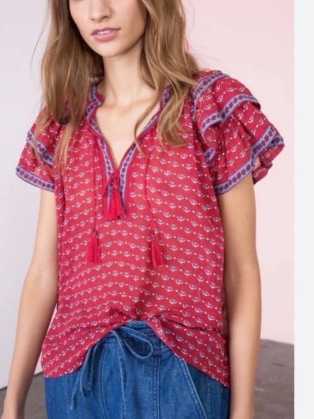 Ulla Johnson Size 10 Freya red silk Boho Blouse